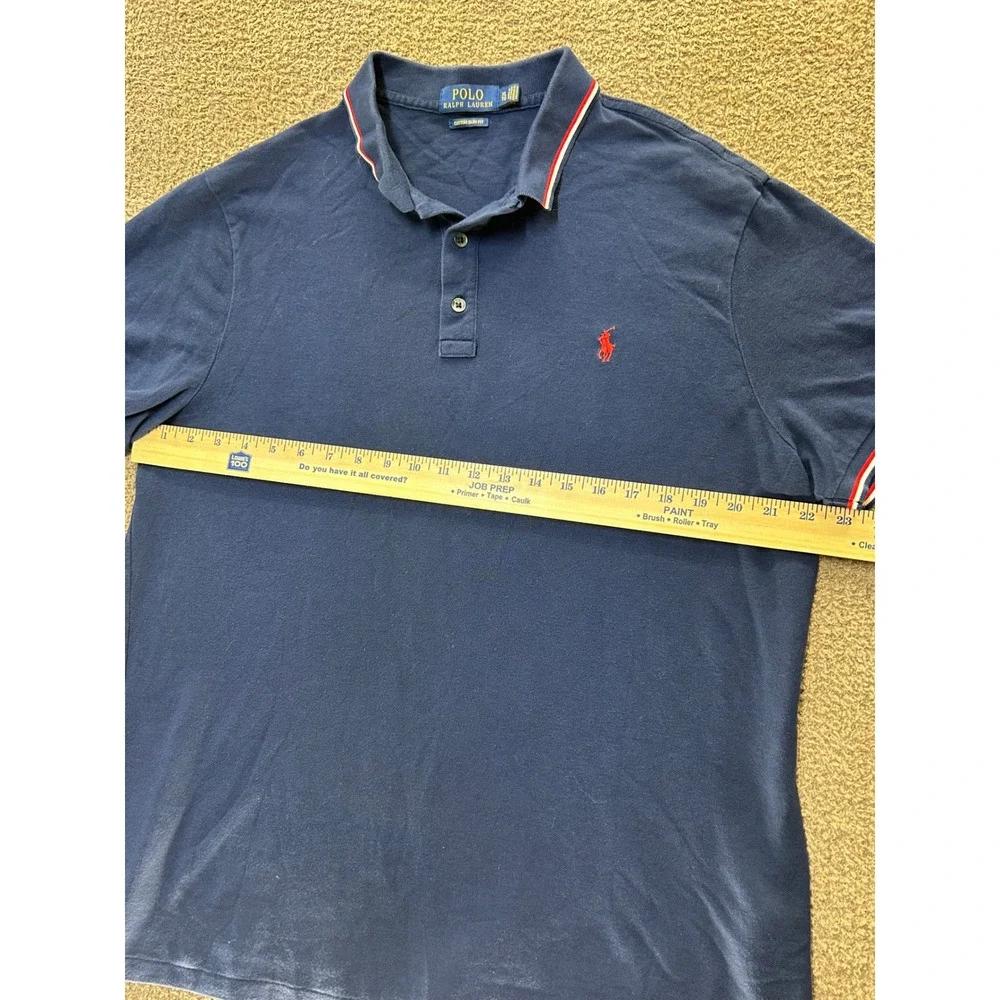 Polo Ralph Lauren Mens XL Navy Blue Tipped Custom Slim Fit Polo Shirt
